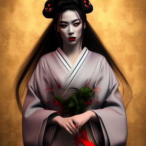 Ethereal Geisha Succubus Portrait in Digital Art Style
