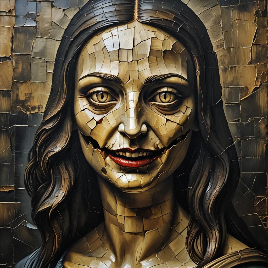 Grotesque Mona Lisa Close-up in Surreal Impasto Style