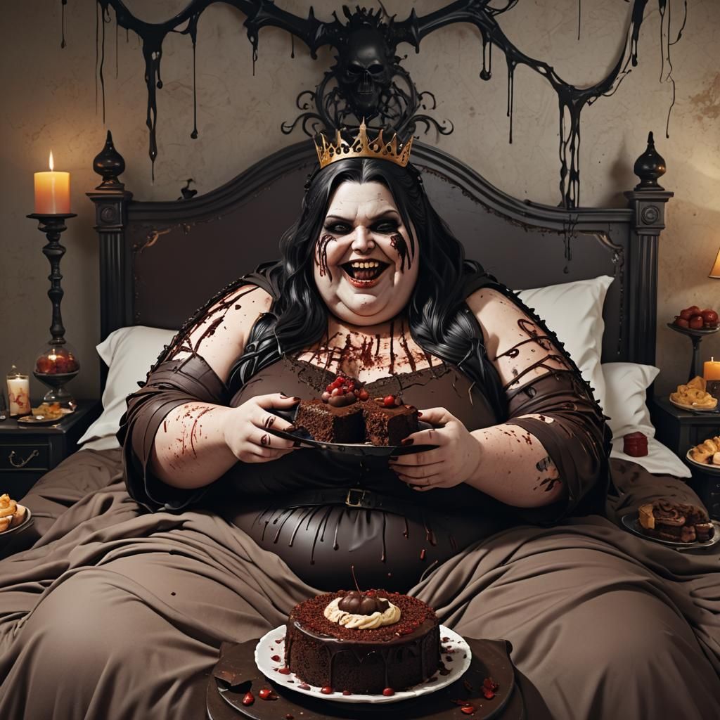 Goth Girl Receives Cake: Detailed Fantasy Art
