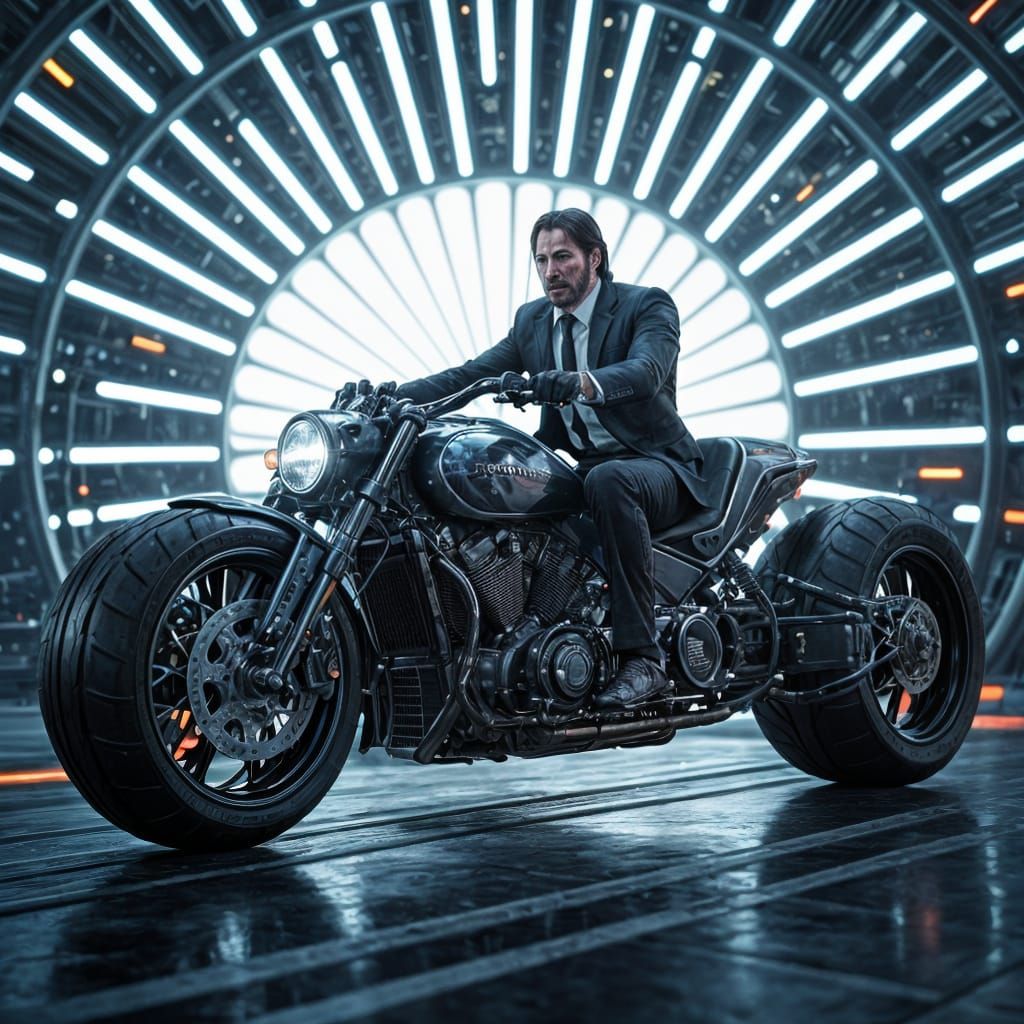 John Wick Rides Futuristic Mechanic Machine