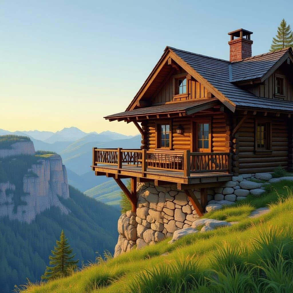 Wooden Mountain Cabin on Cliff Edge with Balcony Swing