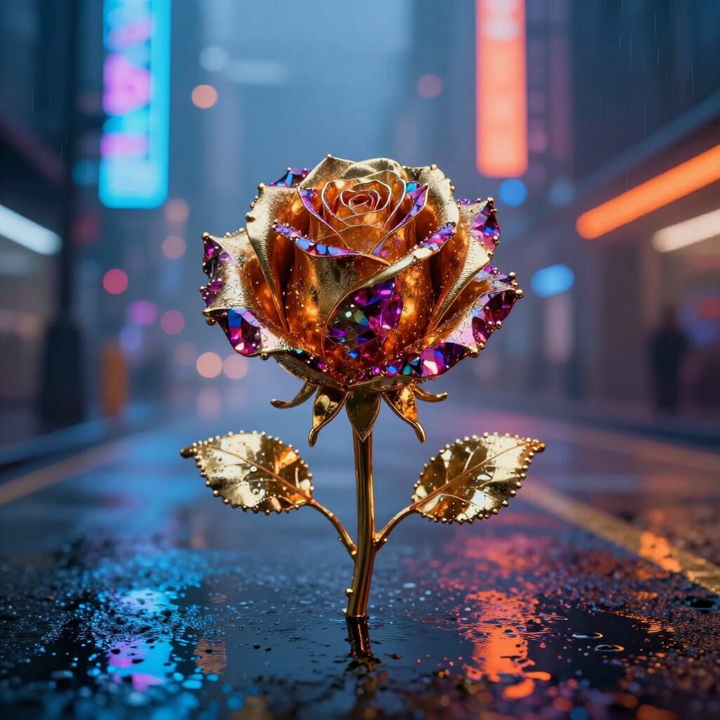 Ruby and Gold Rose on Cyberpunk Street
