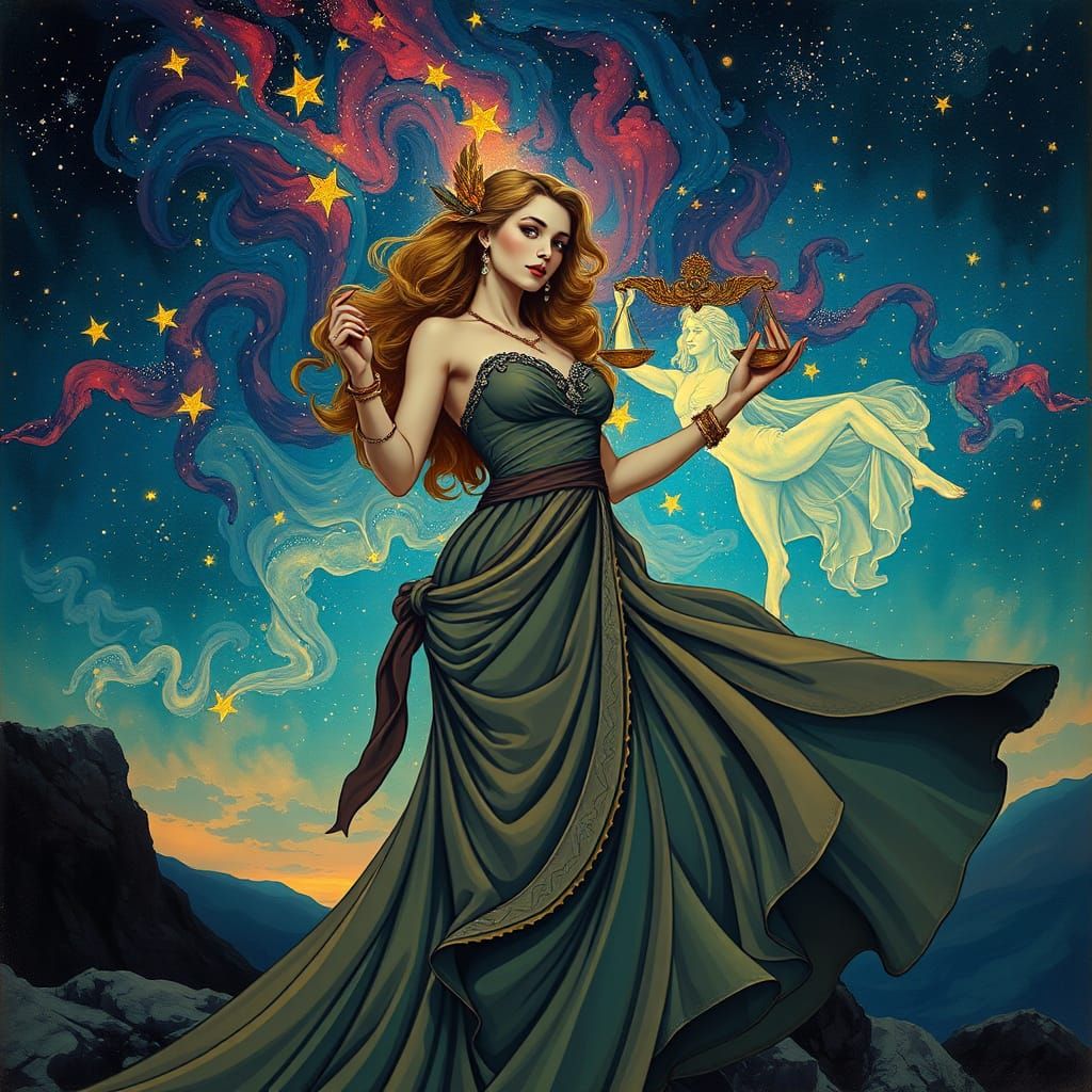 Libra Zodiac Art Nouveau Starry Night