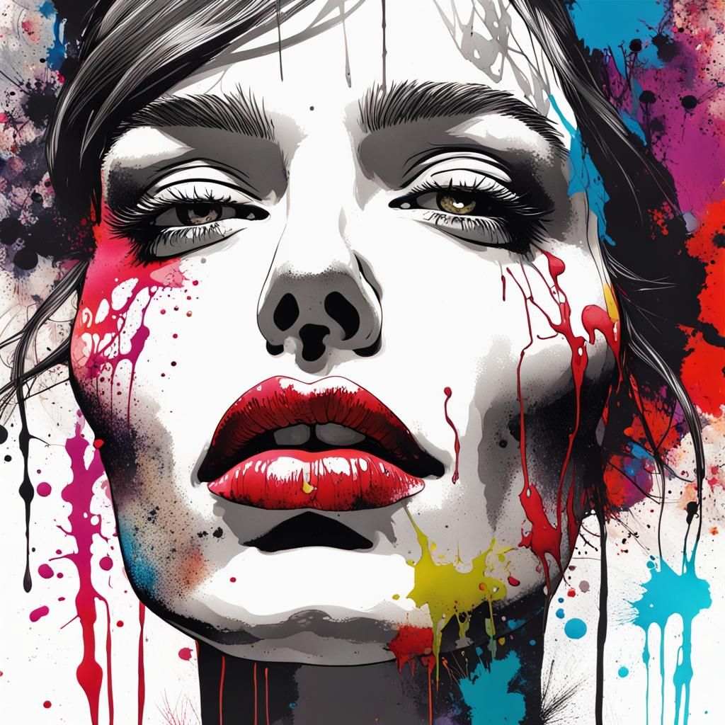 Ink Splatter Portrait in Style of Art Nouveau