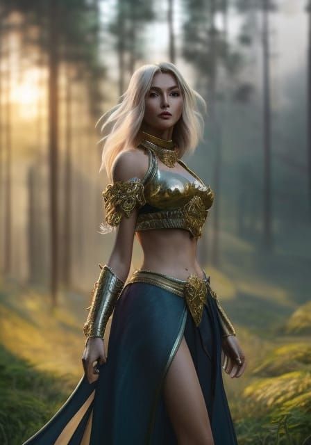 Blonde Woman in Fantasy Setting, Digital Art