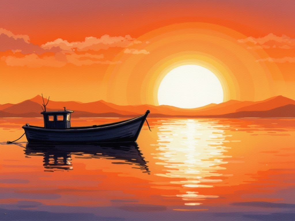 Fishing Boat at Golden Hour Sunset