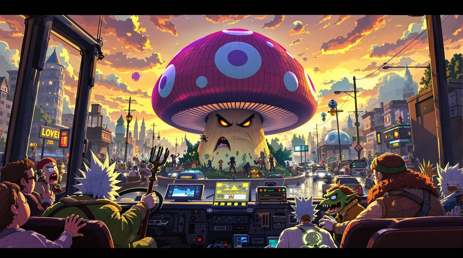 Overcrowded Glitching Bus in Eternal Gridlock: Digital Art