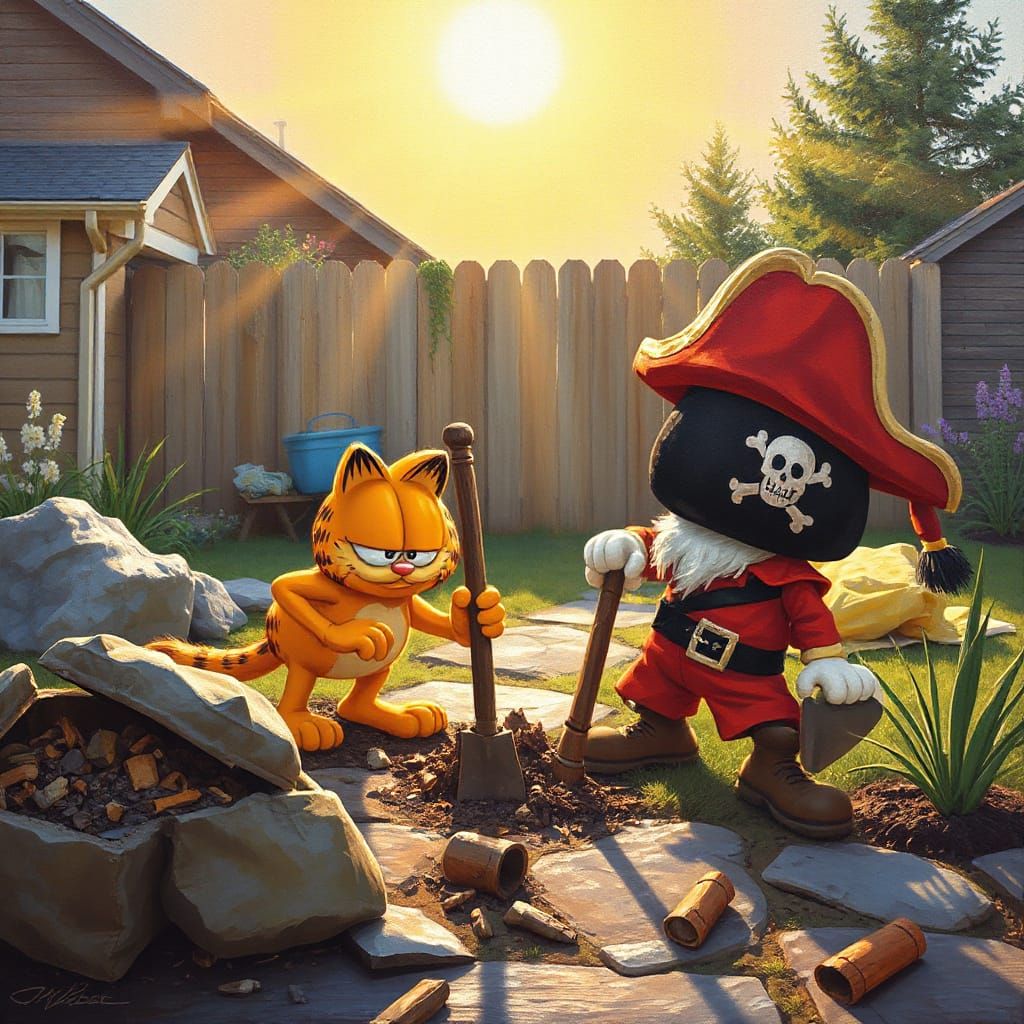 Garfield and Odie's Pirate Treasure: Cartoon Oil Painting