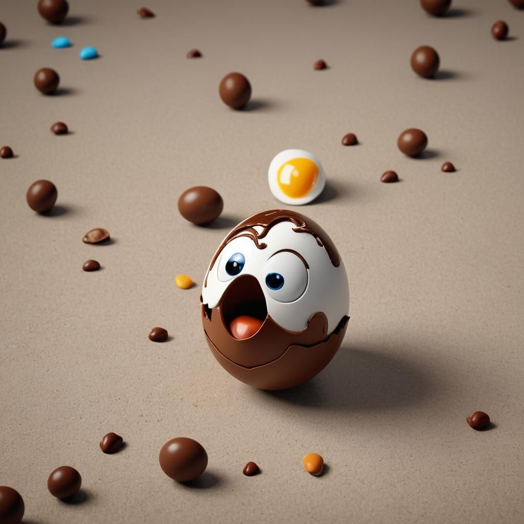 Kinder Egg with Cute Face Eating Chocolate