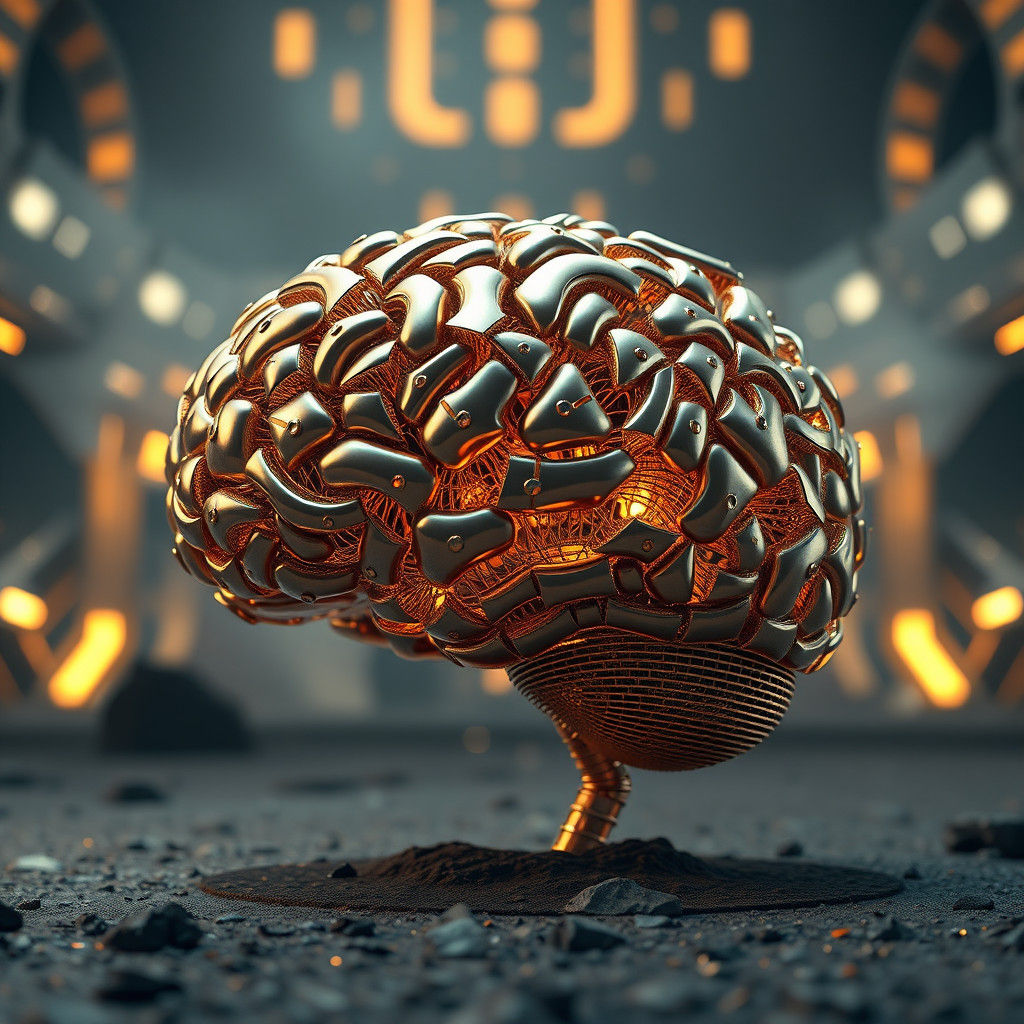 Futuristic Golden Mesh Brain in 8K Resolution