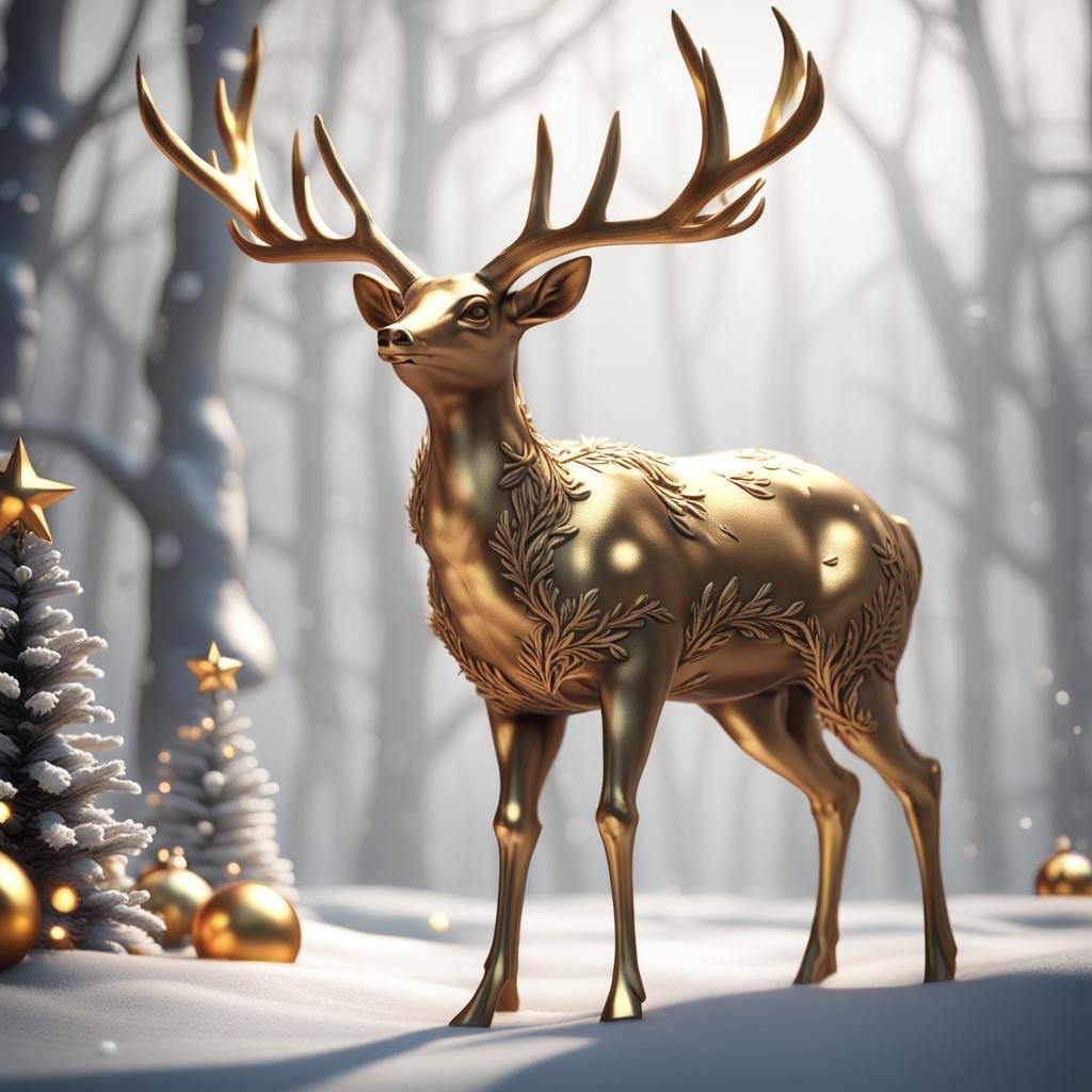 Resin Christmas Deer with Golden Antlers