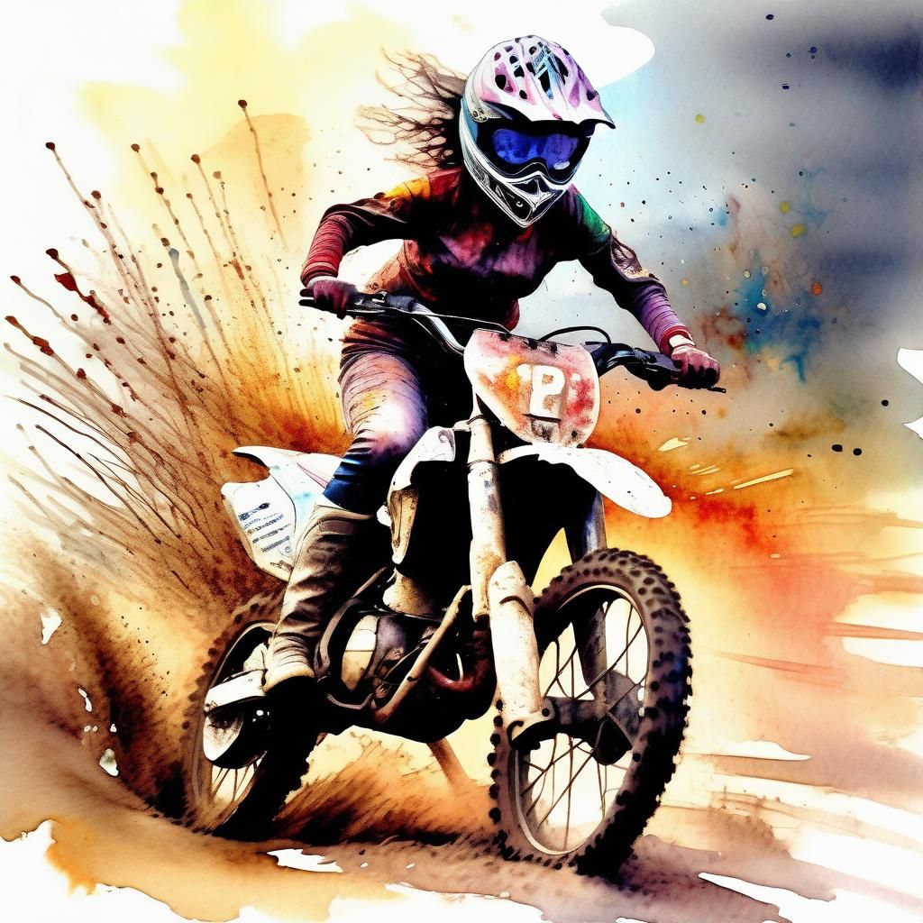 Motocross Racing Scene in Digital Watercolor
