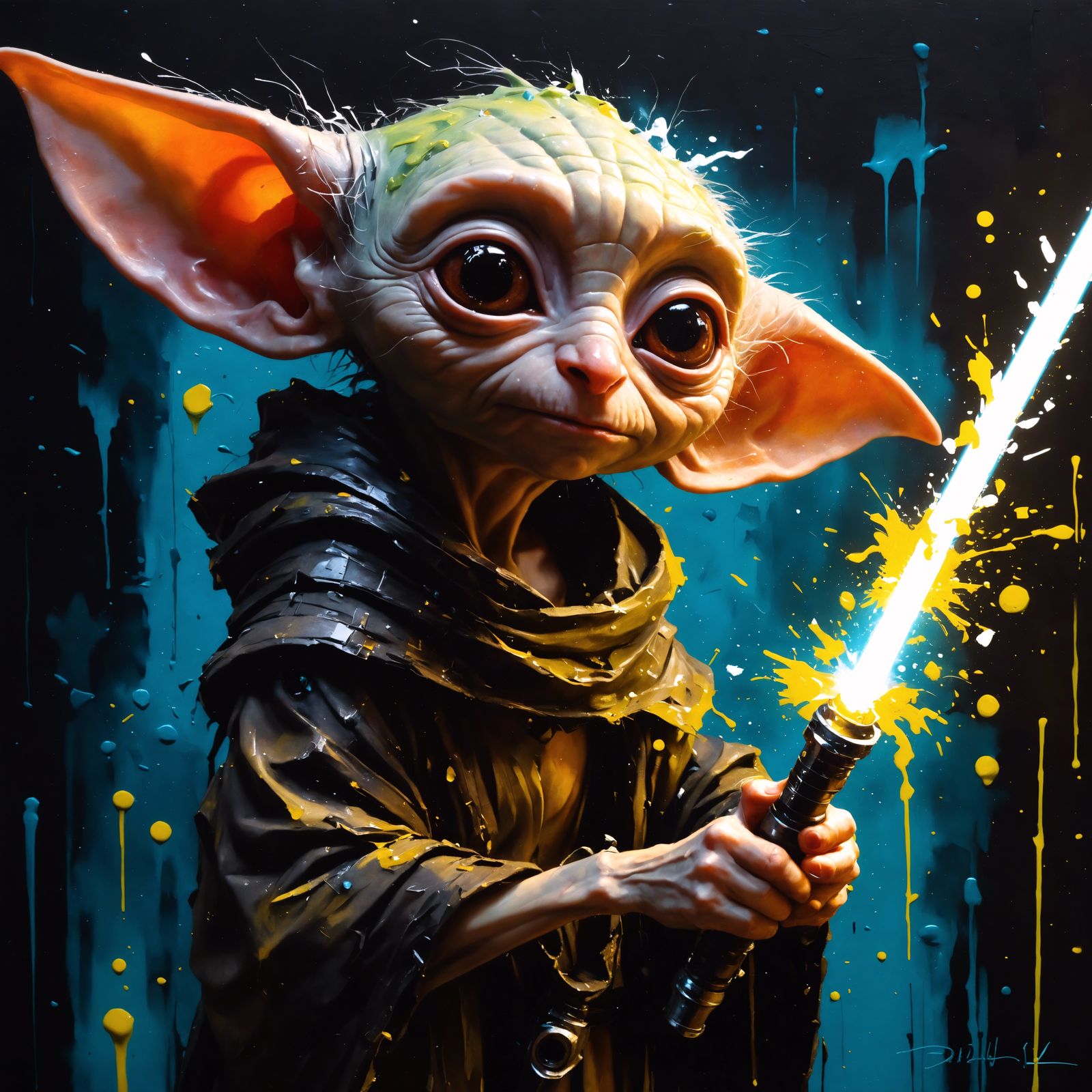 Dobby the Elf as Oil Painting with Lightsaber