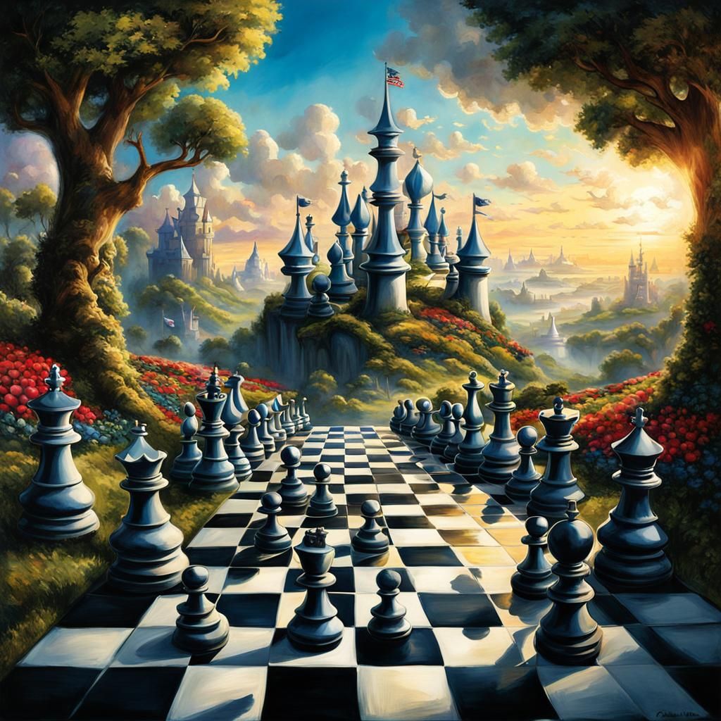 Alice Captured on Chess Planet in Watercolor Style