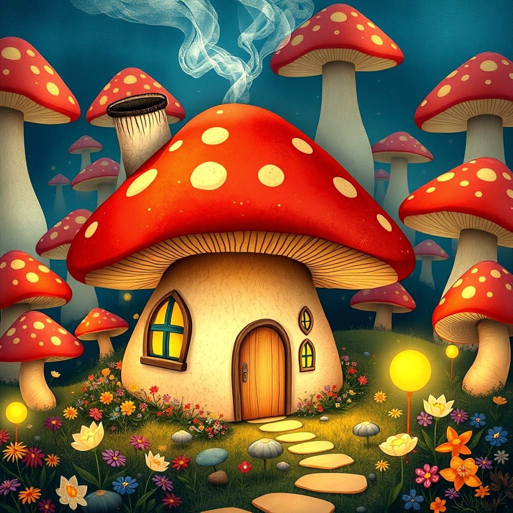 Magical Mushroom Cottage in Storybook Style