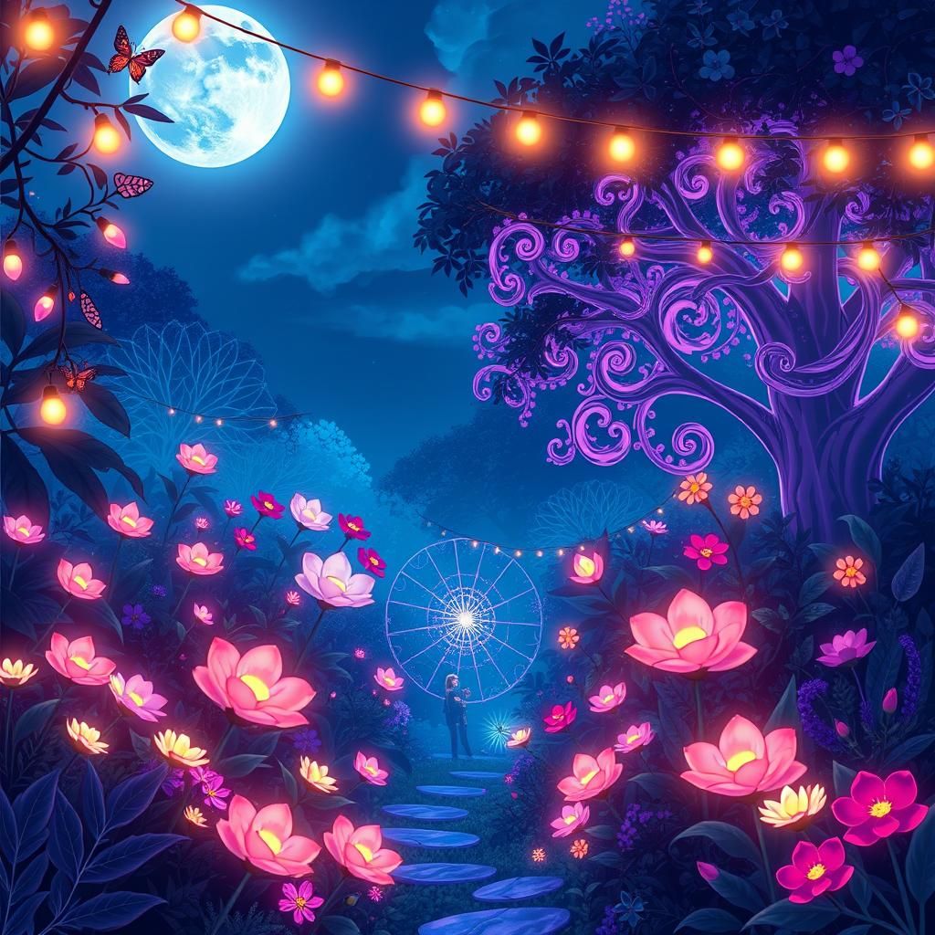 Ethereal Magical Garden at Night in Anime Style