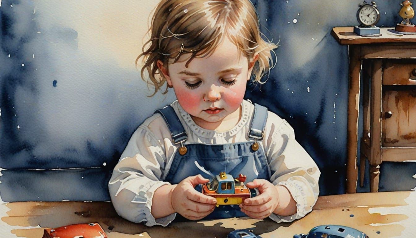 A Child's Bittersweet Moment in Whimsical Watercolor