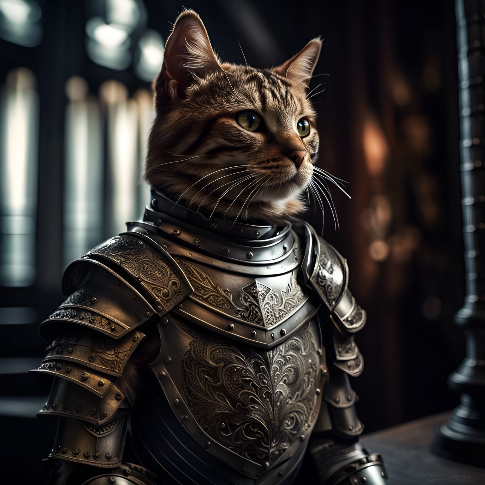 Cat Knight in Shining Armour: Hyperrealistic Image