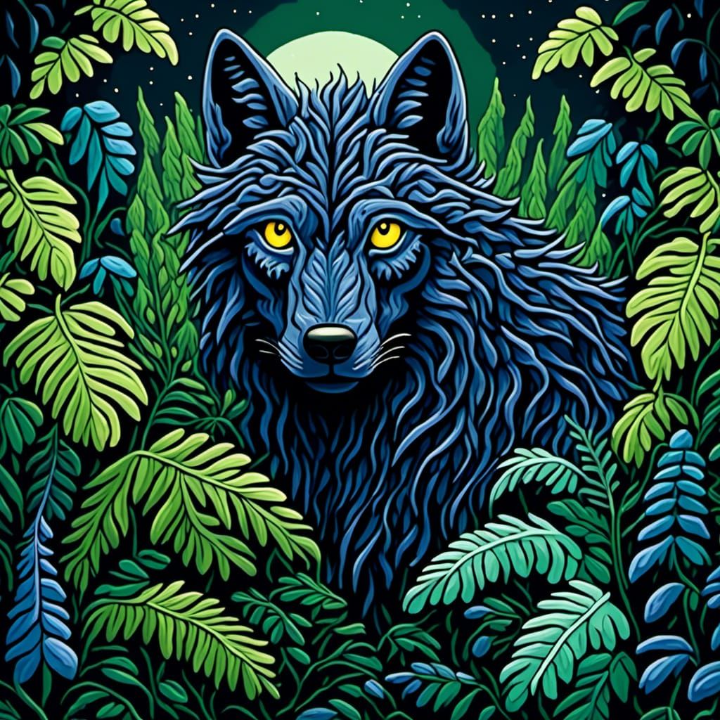 Nocturnal Wolf Representing INTP Personality in Neon Style