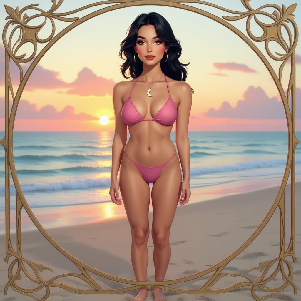 Elegant Woman on Beach at Sunset
