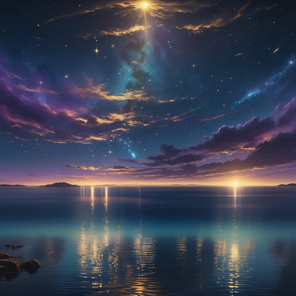 Serene Starry Night Sea View as Matte Painting