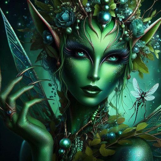 Ethereal Fairy Sits Upon a Lush Mantis in Enchanted Forest