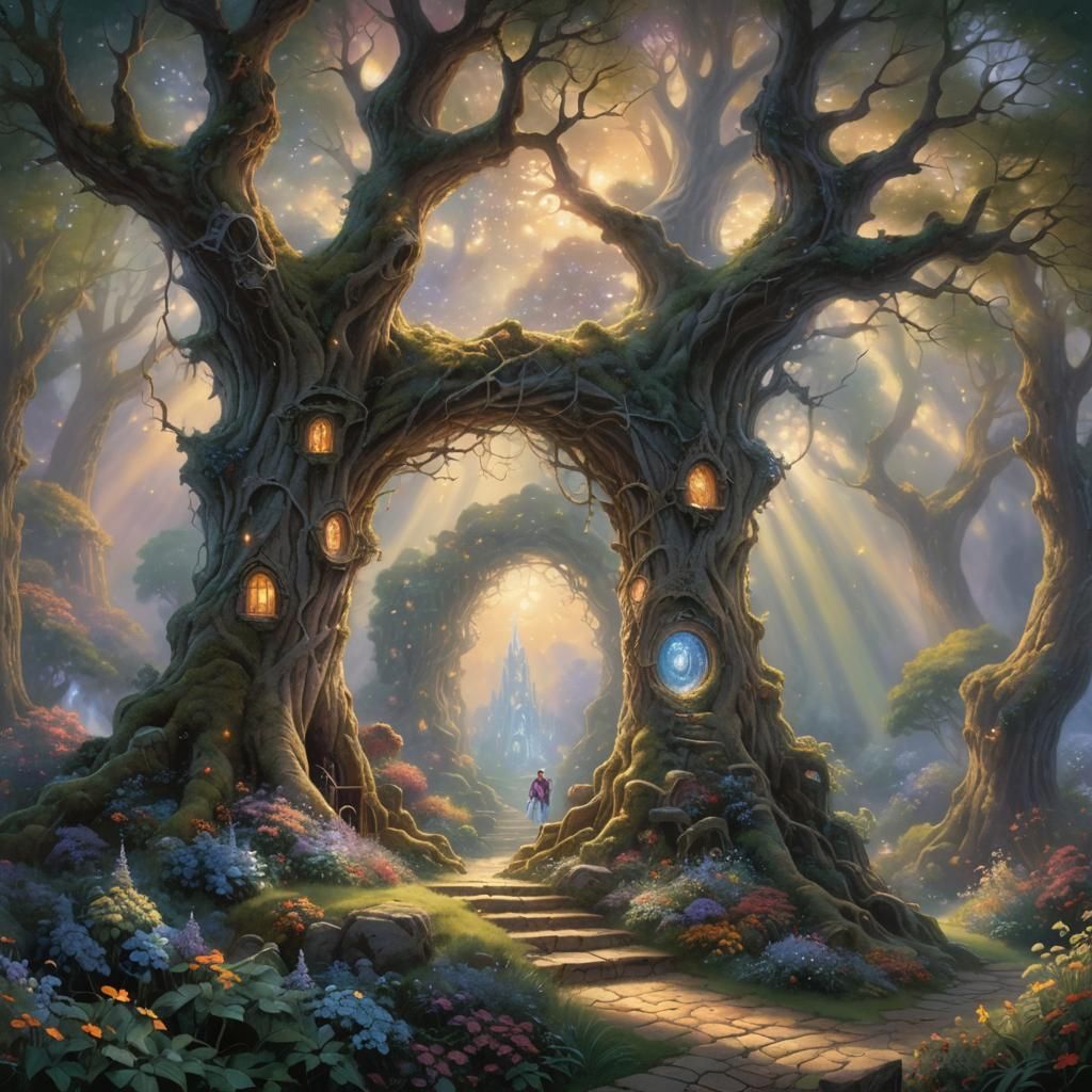 Wizard Enters Ethereal Portal in Tree