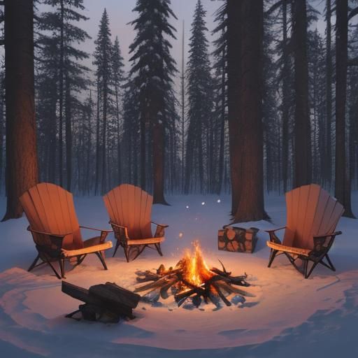 Winter Campfire Scene