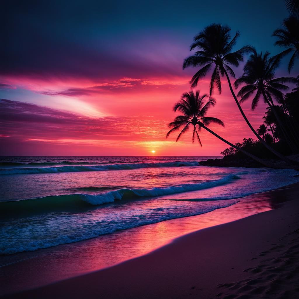 Dramatic Red Sky Beach Scene in Cinematic Style