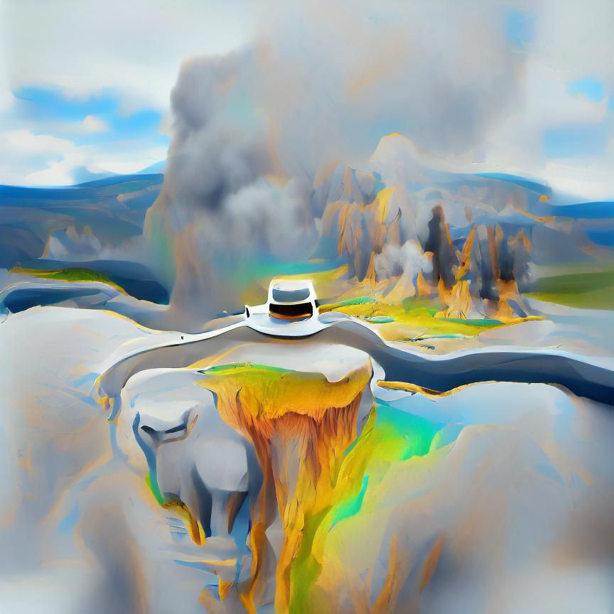 Minimalist Yellowstone Park with Holographic Lighting