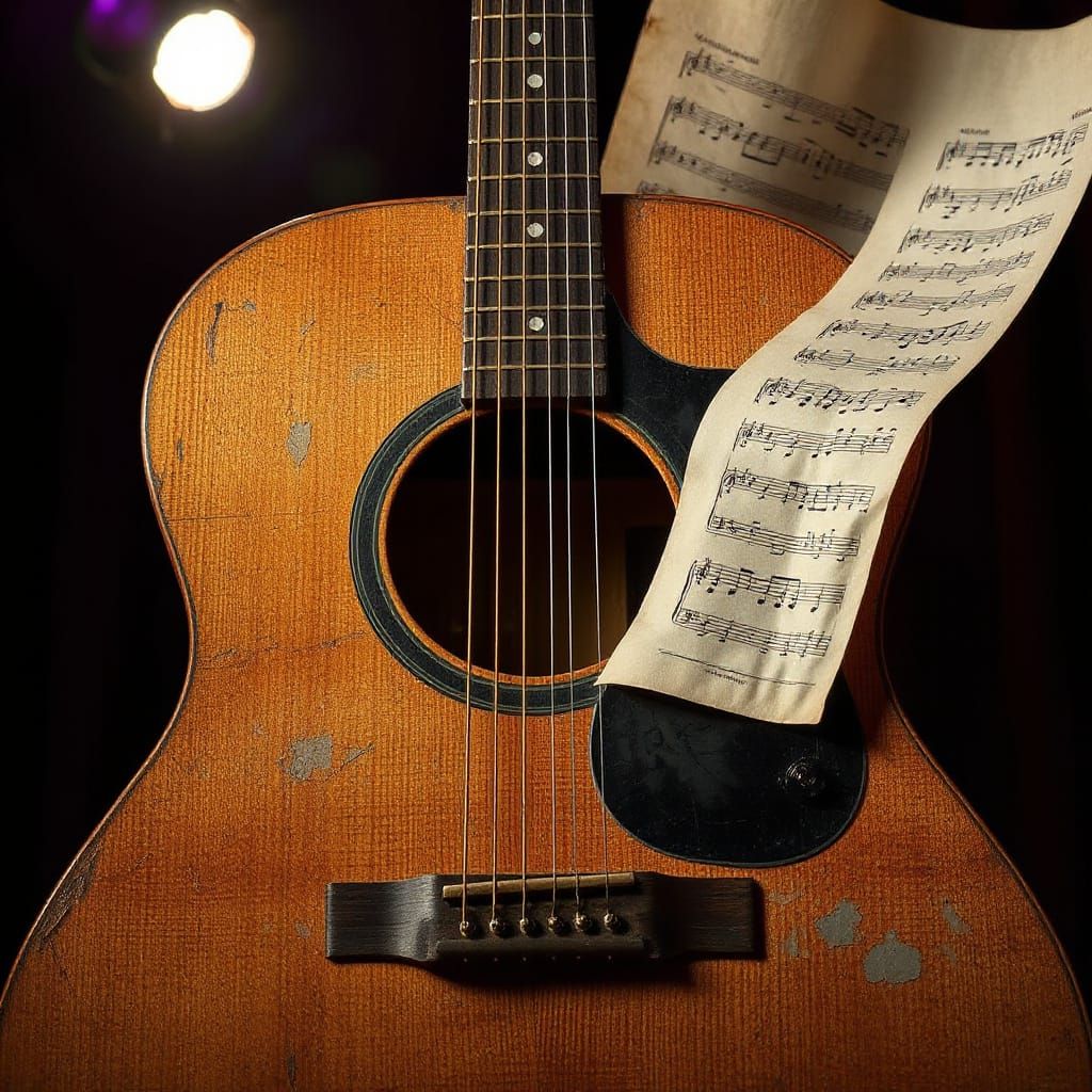 Vintage Martin Guitar with Musical Notes