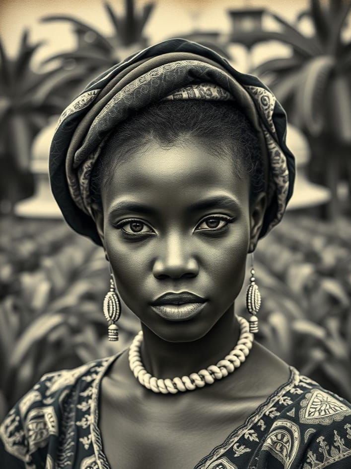 Monochrome Portrait Inspired by Afro-Latin American Art