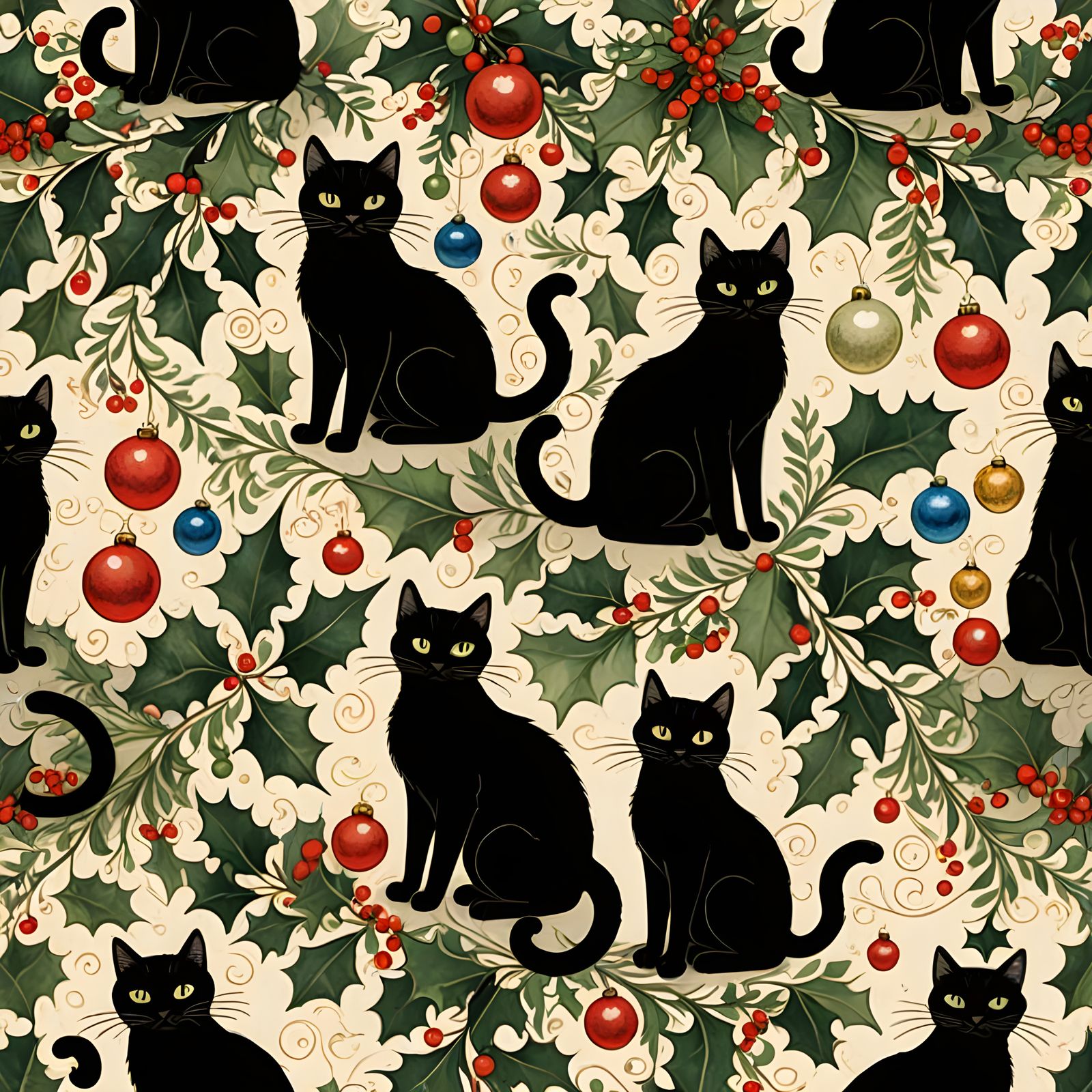 Whimsical Cats on Vintage-Style Wrapping Paper