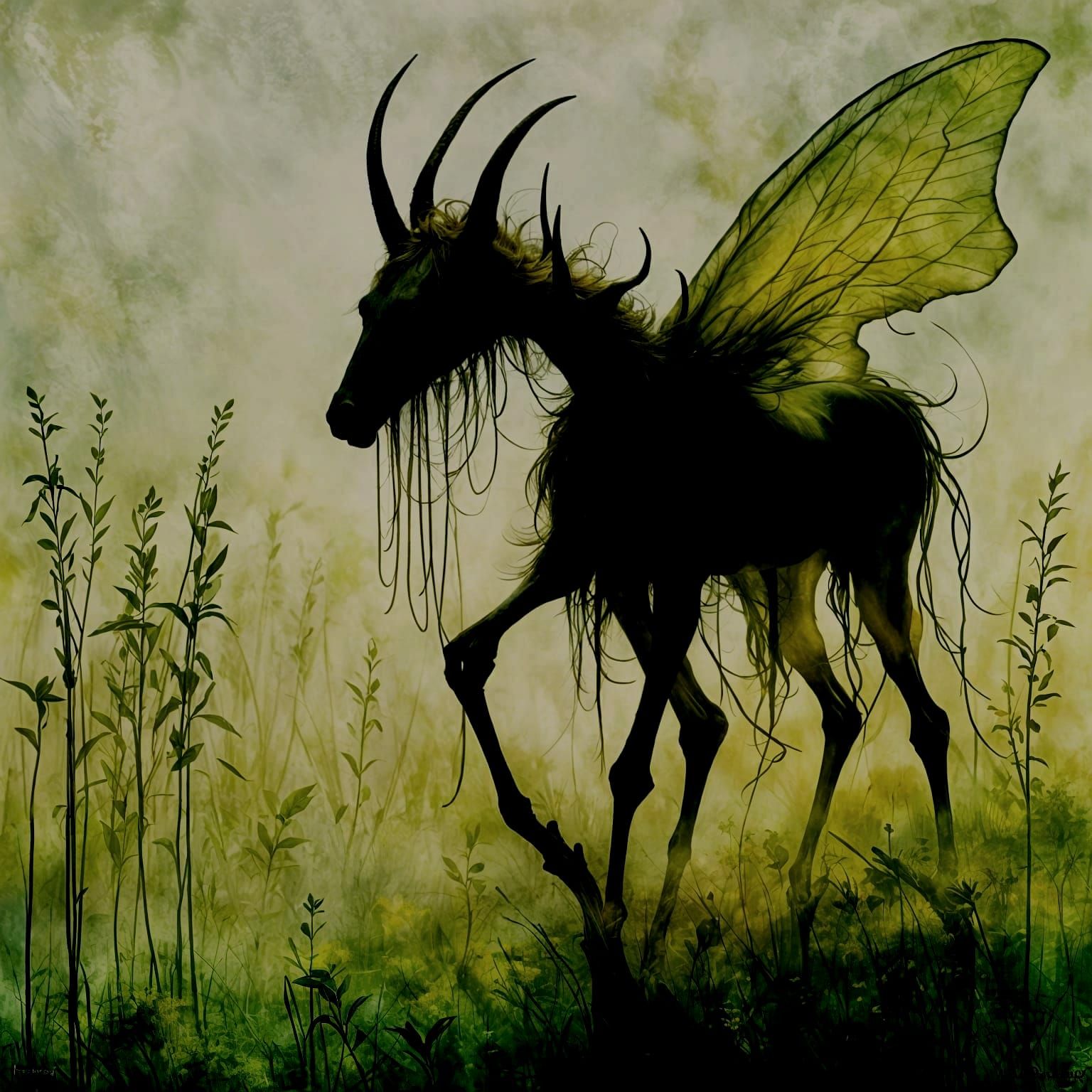 Enchanted Water Spirit Silhouette in Mysterious Green Hues