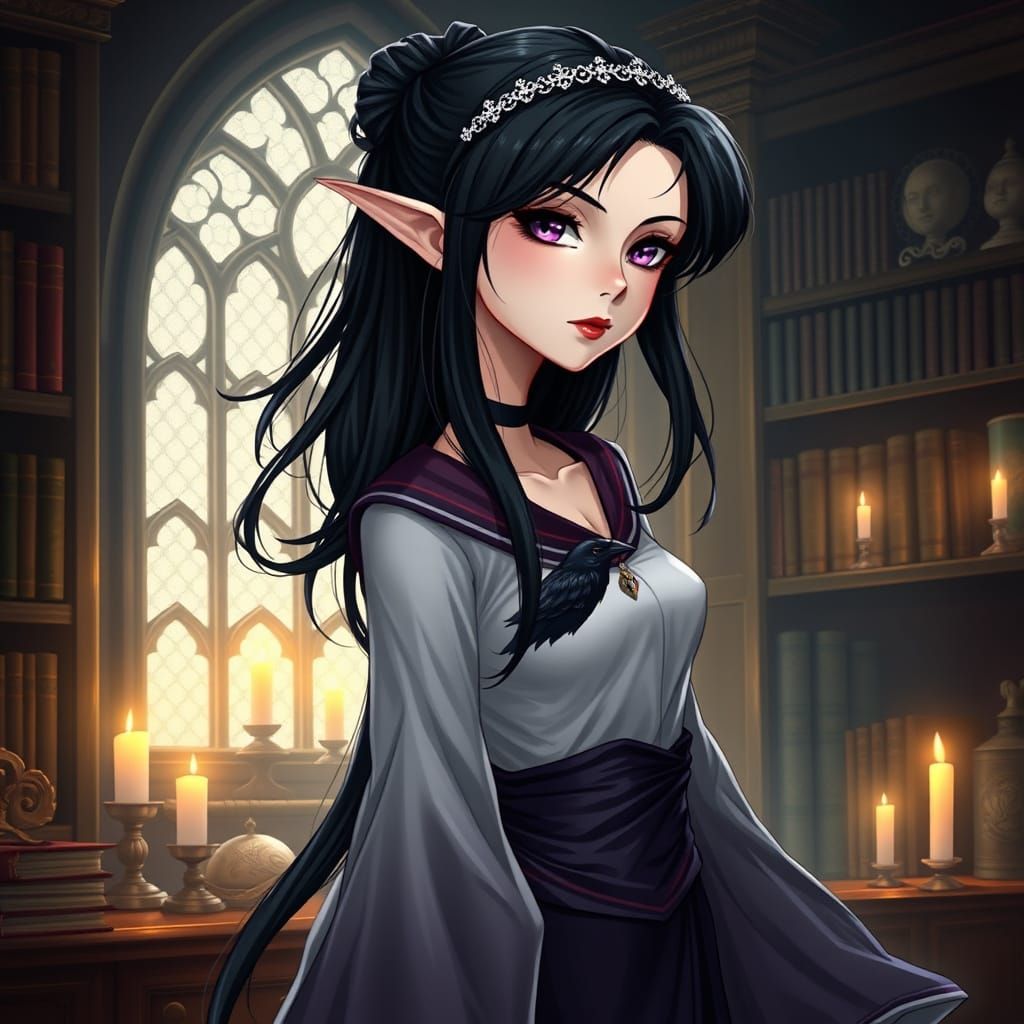 Elegant Elf Maiden in Whimsical Wizard Attire