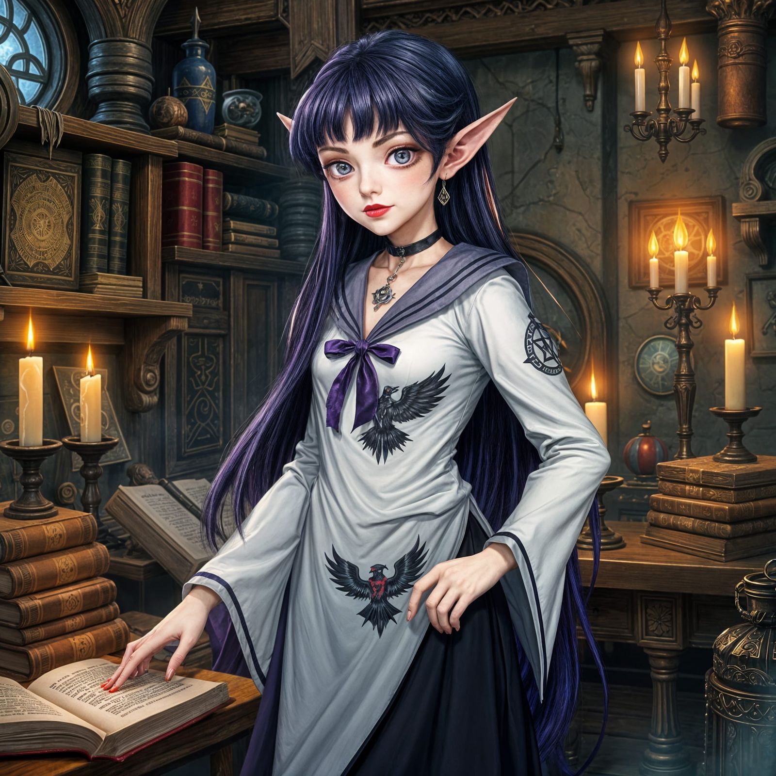 Ethereal Elf Maiden in Mystical Sailor Fuku Attire