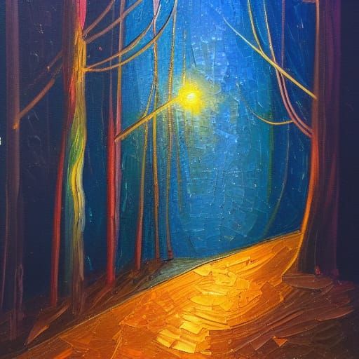 Impasto Oil Painting: Light at Night