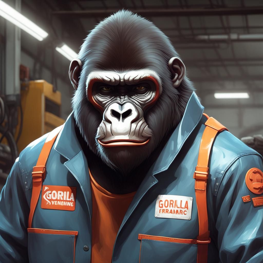 Gorilla Mechanic Concept Art in Garage