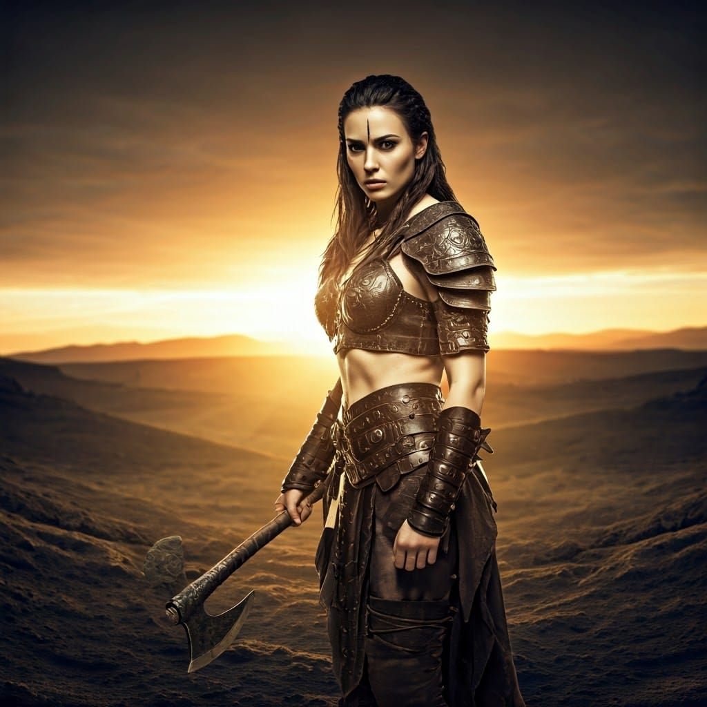 Female Barbarian in Ancient Landscape, Cinematic Film Still