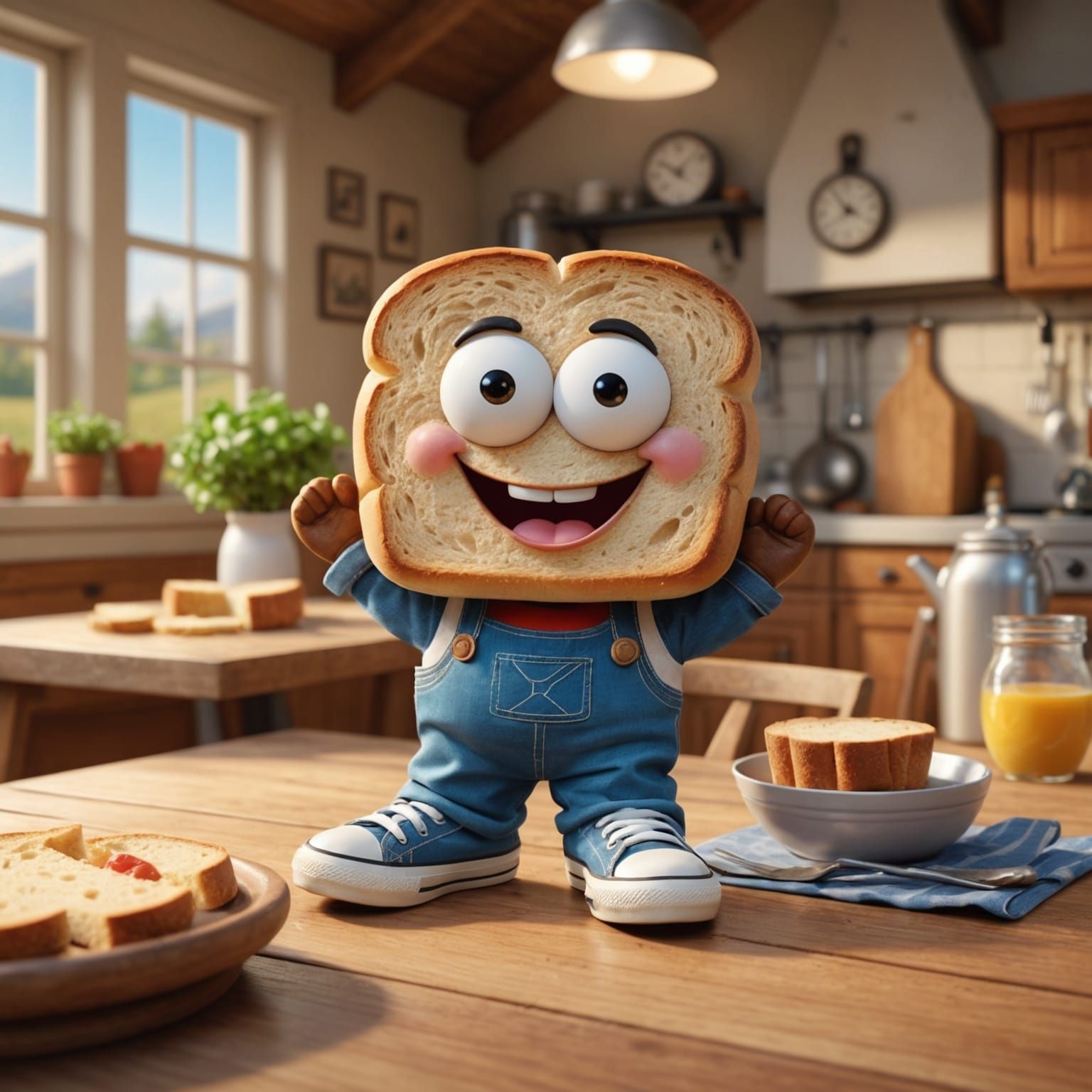 Happy Bread in Vintage Disney Pixar Style