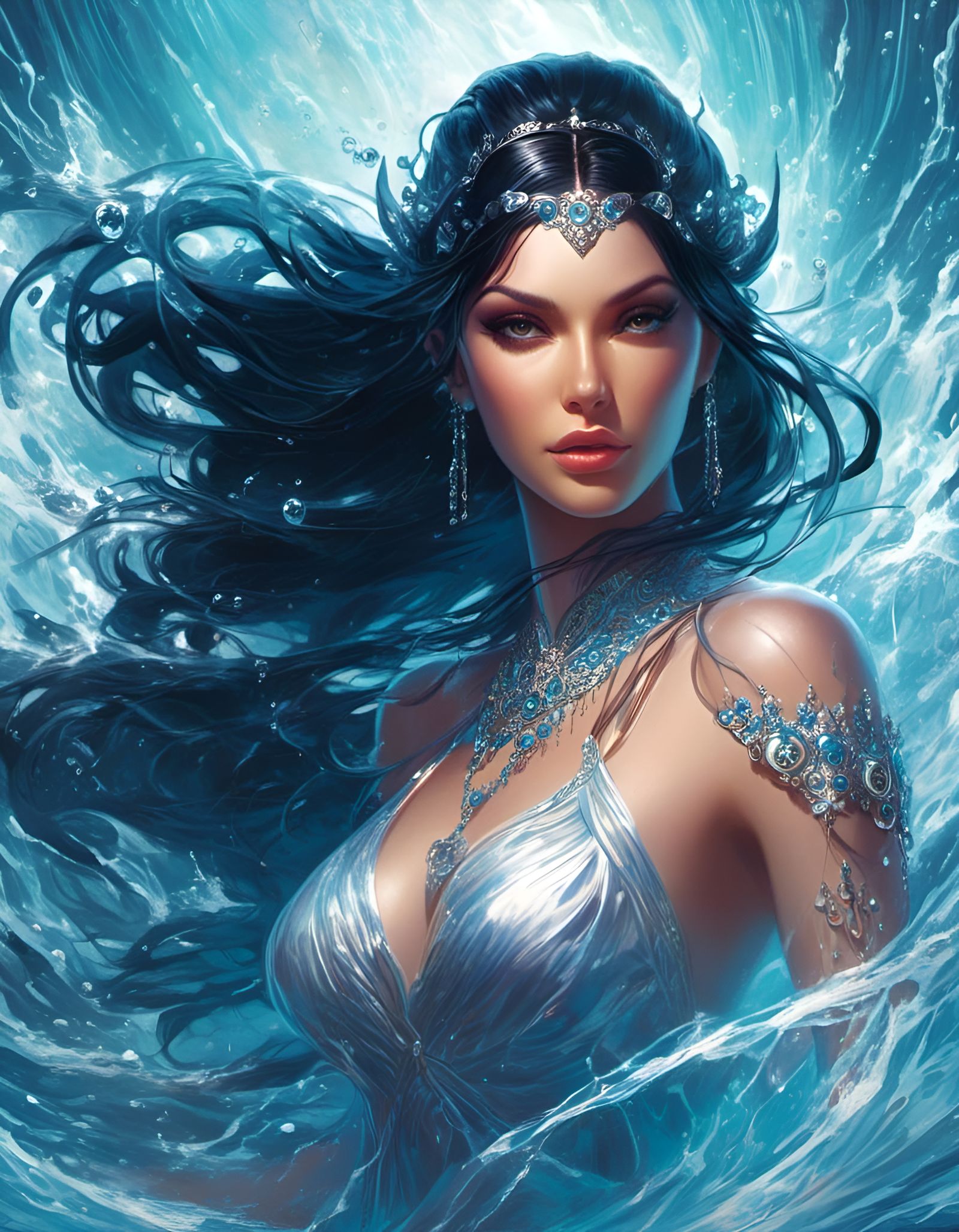 Water Empress Portrait in Digital Painting Style