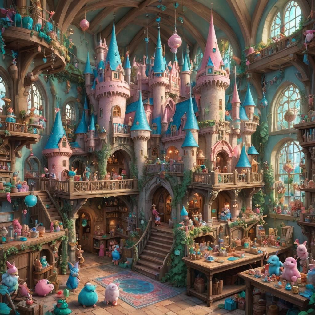 Santa's Whimsical Castle Workshop with Animal Elves