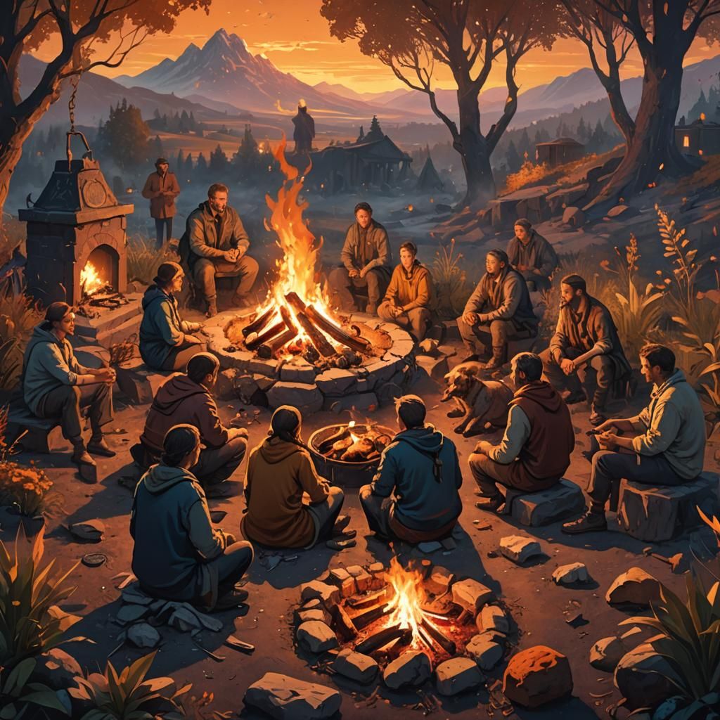 Fantasy Campfire Feast in Cinematic Style