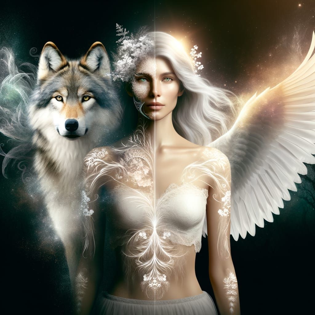 Mystical Being: Woman, Wolf, and Angel