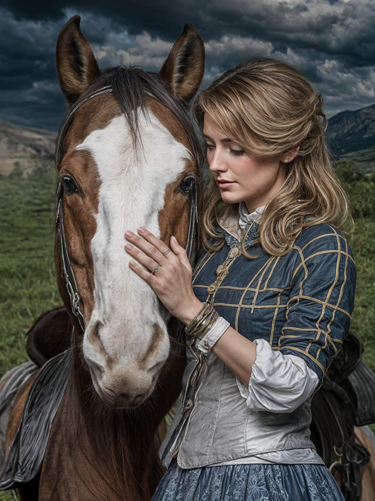 Cinematic Portrait of a Woman and Her Majestic Horse in a Lu...