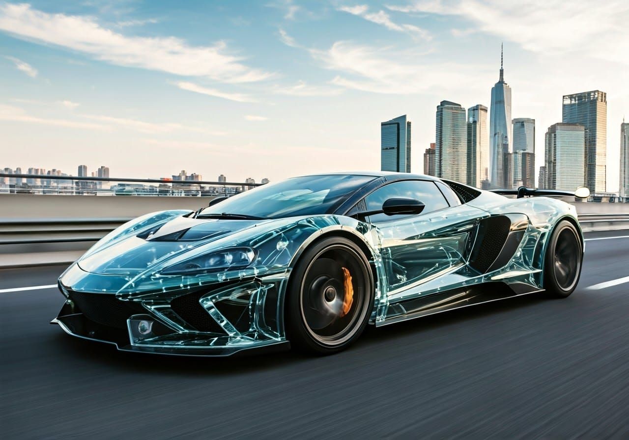 Futuristic Transparent Supercar on Highway
