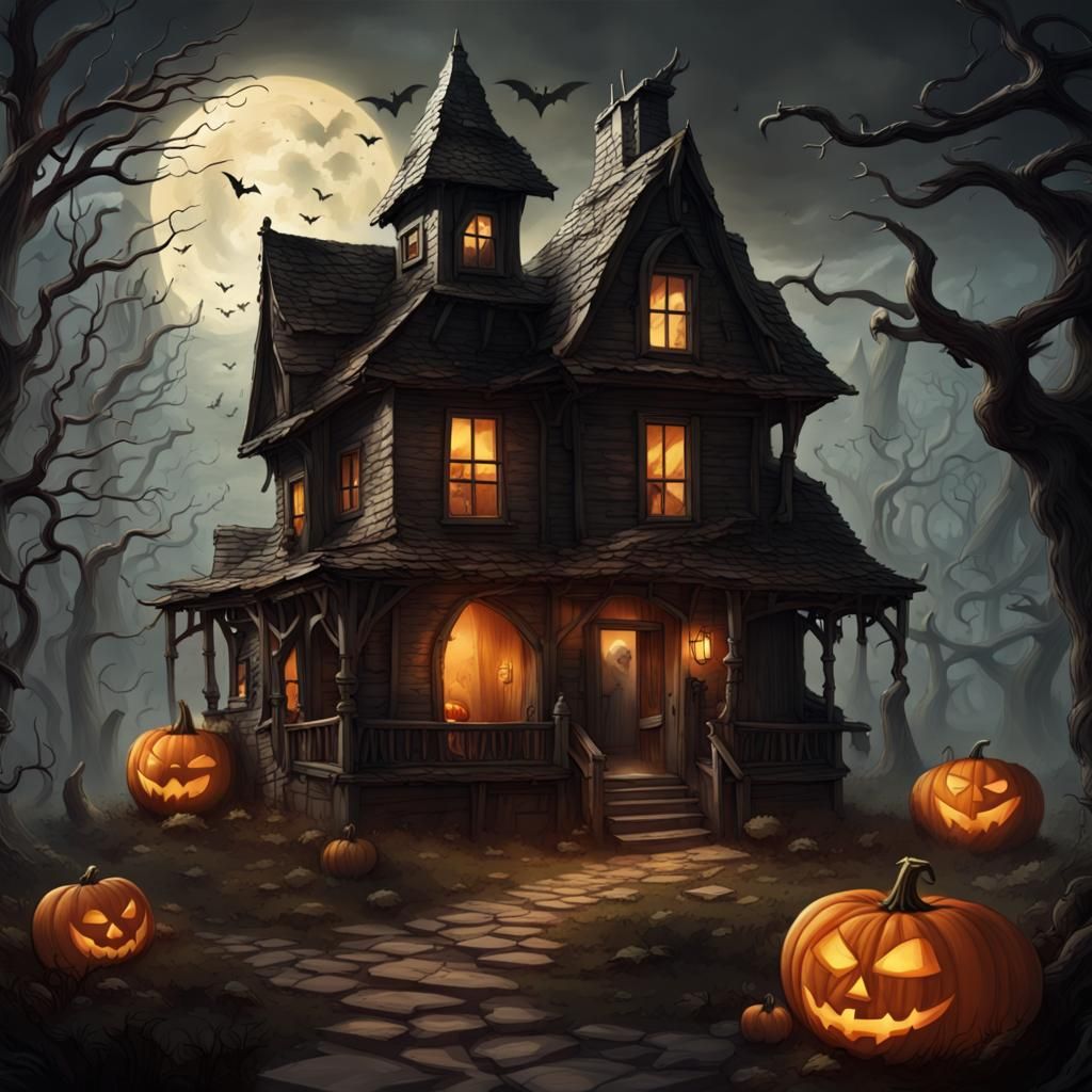 Haunted Village Shrouded in Darkness and Shadows