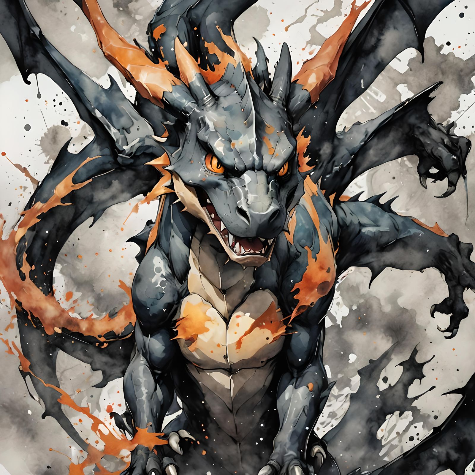 Charizard Portrait in Watercolor Style