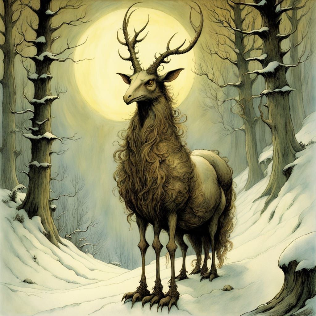 Whimsical Moonlit Figure in Austrian Folklore Style