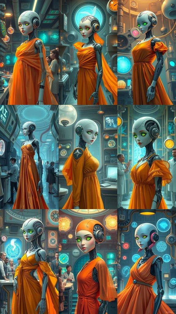 Serene Android in Nostalgic Laboratory: Hyperrealistic Art